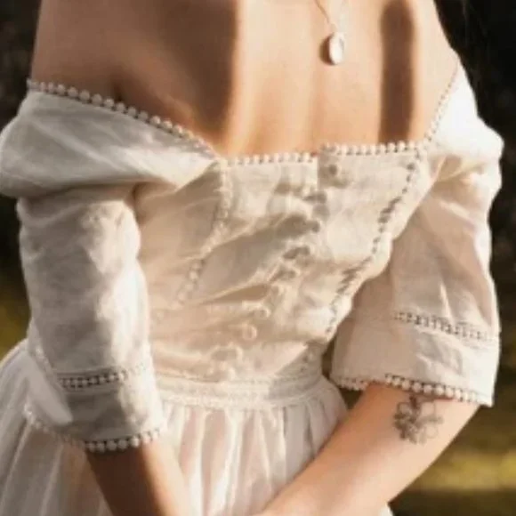 NWT BEDRA Vintage Under the Tuscan Sky Edwardian Midi Dress, XS, Linen, Wedding - Picture 5 of 16